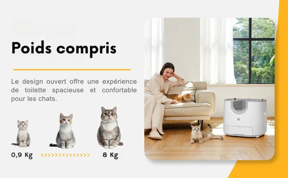 Bac à litière intelligent pour chat – 11L autonettoyant