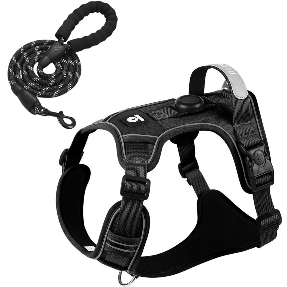 Dog Harness with Airtag Holder and Leash Set-Premium Oxford Breathable Material Durable Reflective Dog Harness and Leash Set