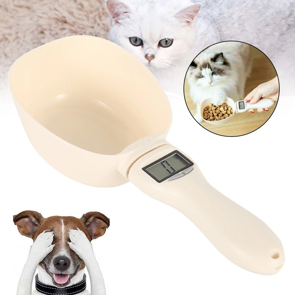 Cuillère de mesure d'aliments pour animaux de compagnie Balance alimentaire électronique chien et chat Bol d'alimentation détachable Outil de mesure amovible Affichage numérique Cuillère de pondération
