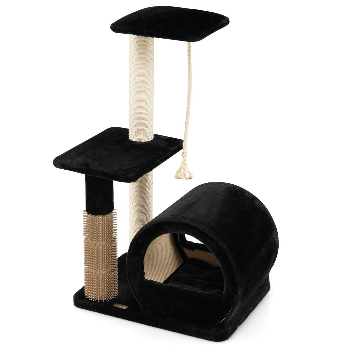 92CM Arbre À Chat 3 Niveaux Avec Poteaux En Sisal Et Poteau EVA Tour À Chat En Peluche Avec Condo Et Corde Suspendue Gris/Noir