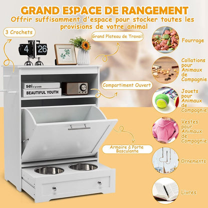 Station D'Alimentation Pour Animaux De Compagnie Avec Bol En Acier Inoxydable Crochet De Suspension Dispositif Anti-Basculement Pour Placard À Porte Basculante